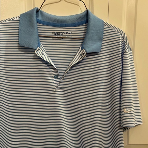 Nike Golf Mens Polo Shirt Blue White Striped Short Sleeve Dri-Fit size Large - Picture 2 of 4